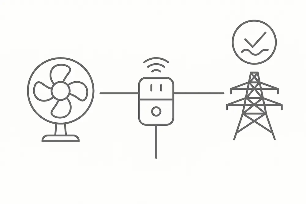 Illustration der viser hvordan Bodil Plug forbinder din enhed til elnettet