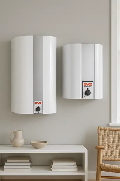 Electric water heater with HeatSync device installed